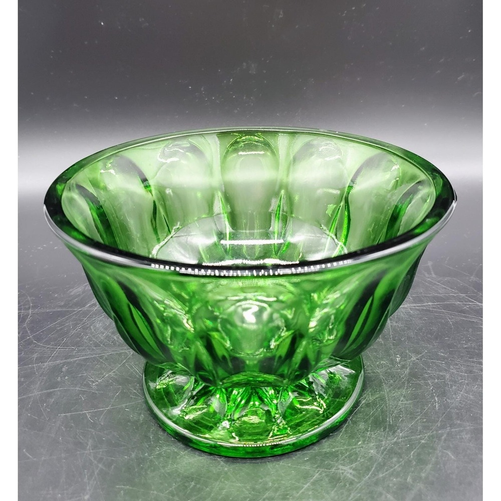 Vintage Anchor Hocking Emerald Green Glass Thumbprint Pedestal Candy Dish Bowl